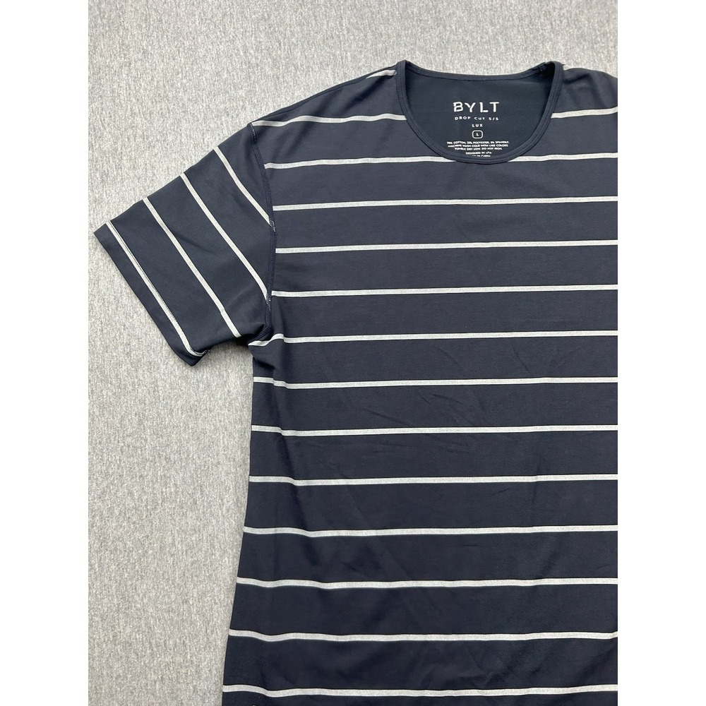 Bylt Drop Cut S/S Lux Men's Large Blue Gray Striped Tshirt Short Sleeve
